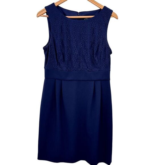 Chelsea Rose Navy Blue Sleeveless Mini Dress Lace Overlay bodice Size 8 Stretch - Picture 1 of 10